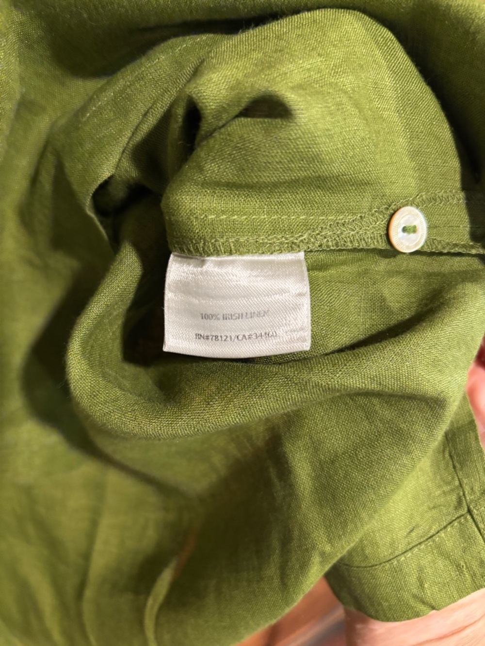 Eileen Fisher Woman 100% Irish Linen Button Front Mandarin Collar Shirt Green 2X - Picture 4 of 6
